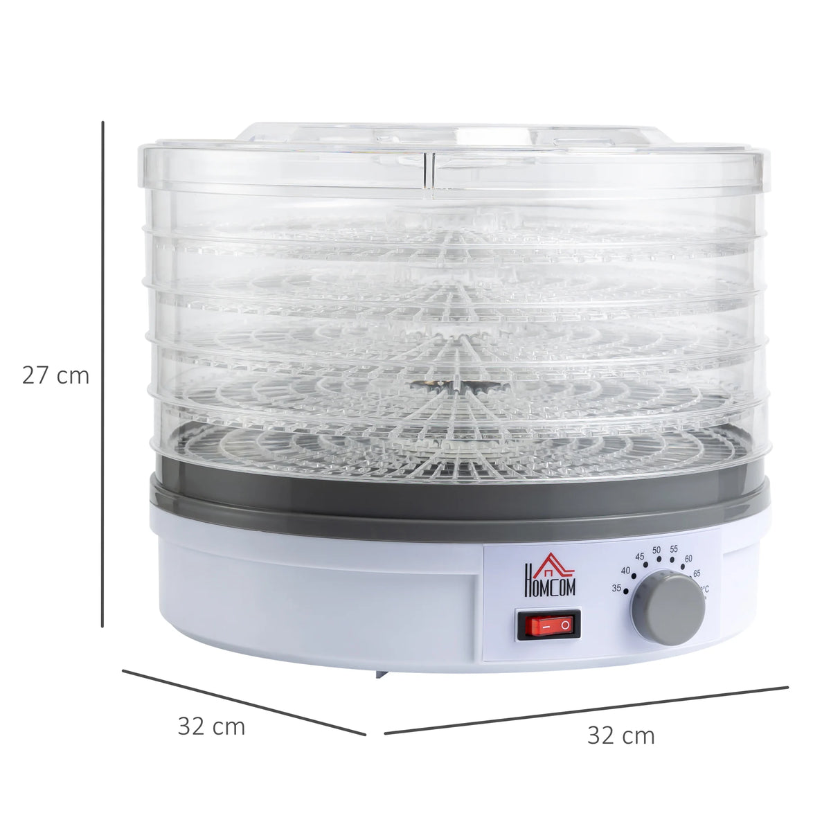 5-Tier Food Dehydrator with Adjustable Temperature, 245W, White