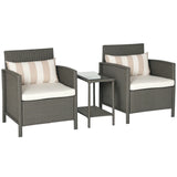 3-Piece Outdoor Rattan Sofa Set with Armchairs, Two-Tier Coffee Table and Cushions