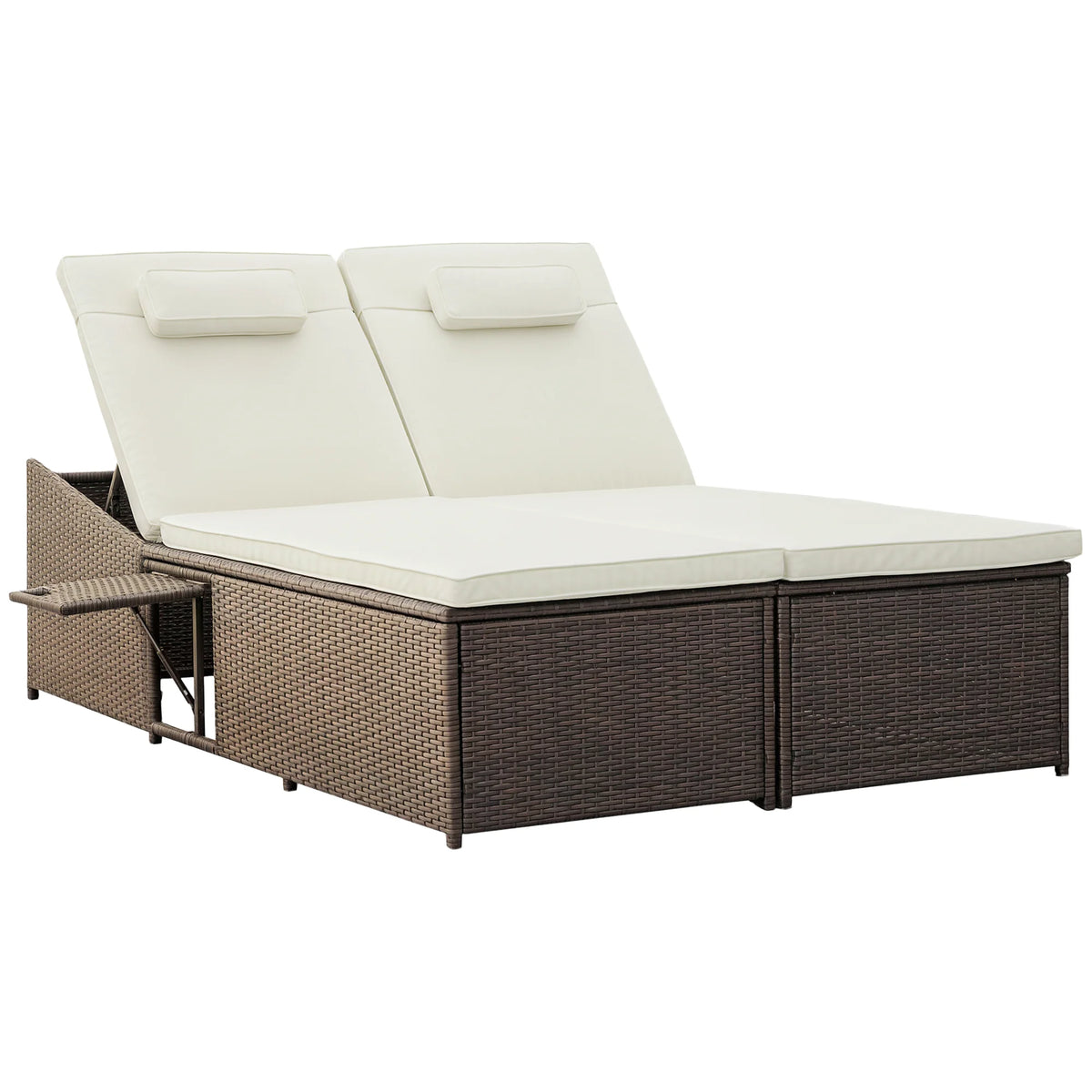 2 Seater Double Rattan Sun Lounger, Outdoor Recliner Day Bed, Wicker Weave Sofa with Fire Retardant Cushions