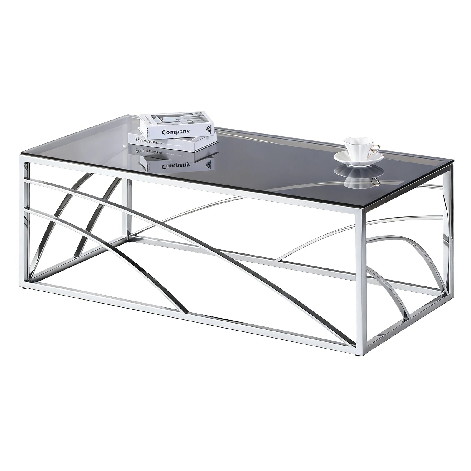 Glass and Stainless Steel Coffee Table Light Grey | 120cm Modern Living Room Centre Table