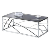 Glass and Stainless Steel Coffee Table Light Grey | 120cm Modern Living Room Centre Table