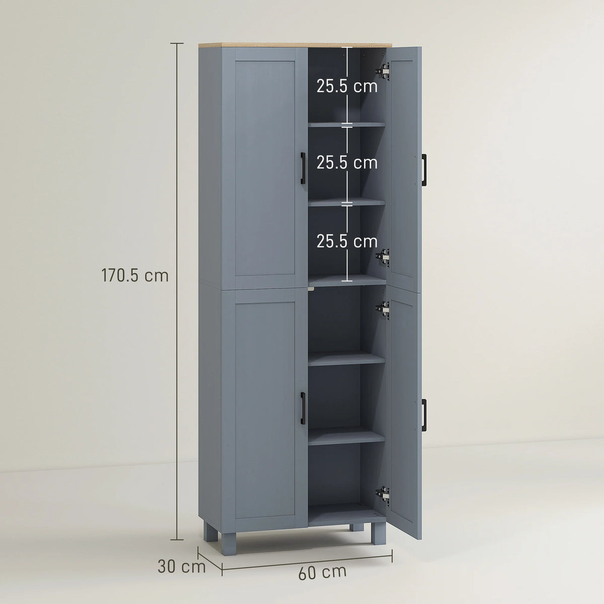 170cm Freestanding Kitchen Cupboard with 4 Doors and 6 Adjustable Shelves