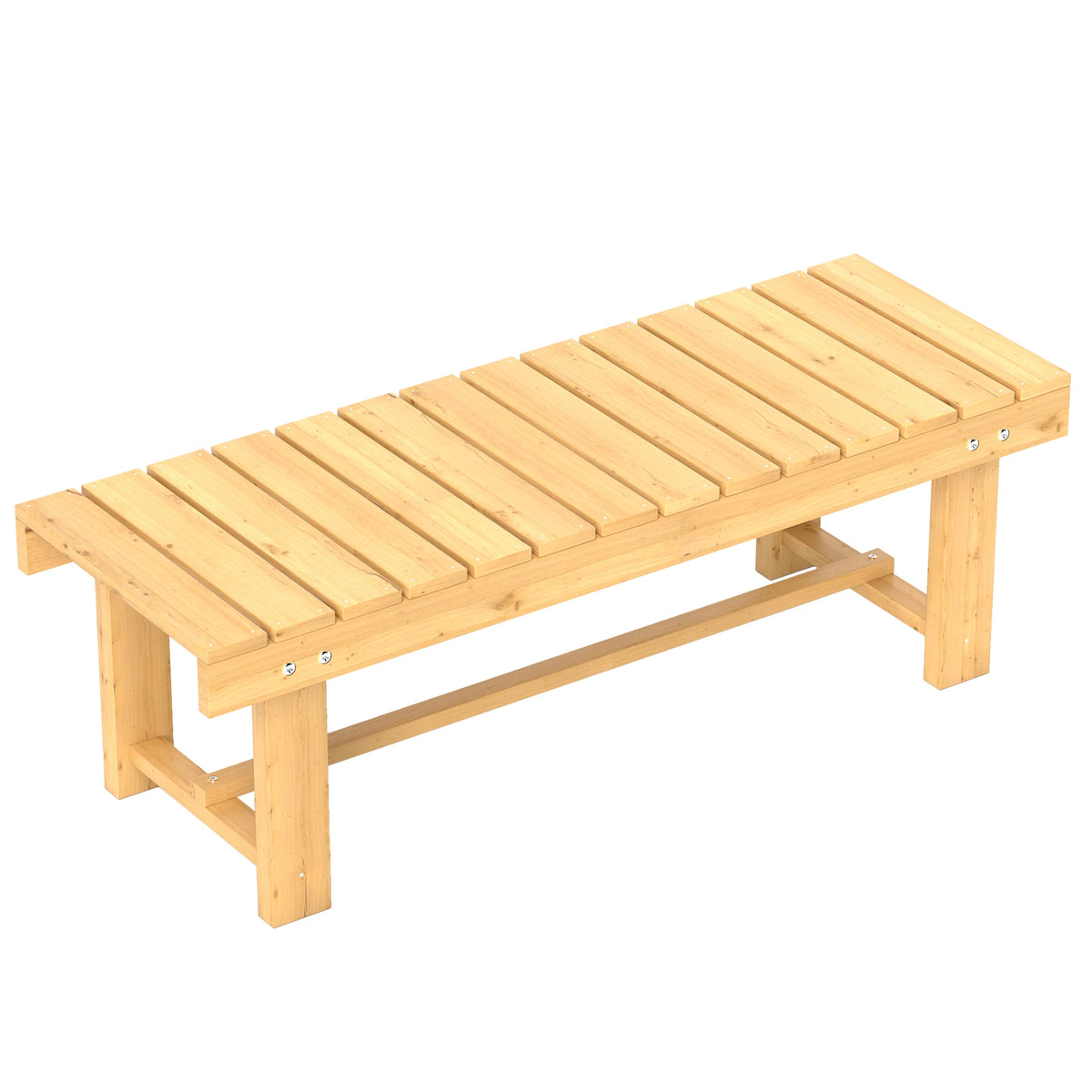 2 Seater Wooden Garden Bench 110x38x35cm Solid Fir Slatted Seat with Foot Bar Weather Resistant Paint Natural