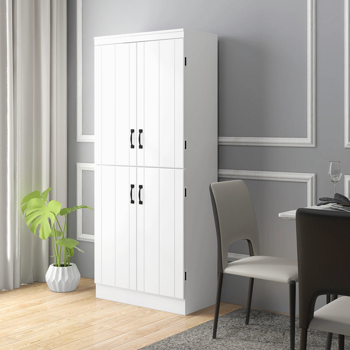 Kitchen Storage Cupboard with 4 Doors and Adjustable Shelves, 76 x 40 x 176.7 cm, White