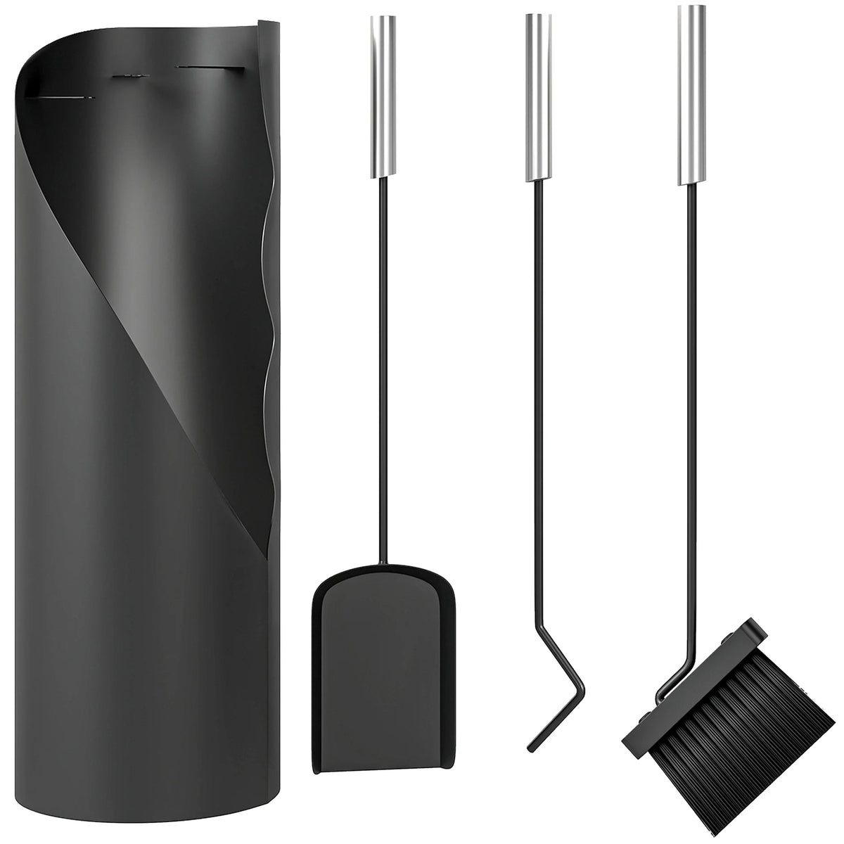 4 Pieces Fireplace Companion Set, Metal Fireplace Accessories, Black