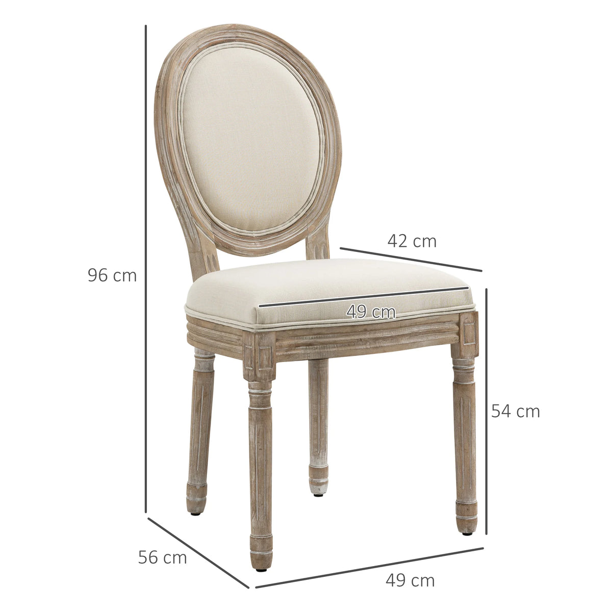 French-Style Dining Chairs, Set of 2 with Linen-Look Upholstery and Oval Backs