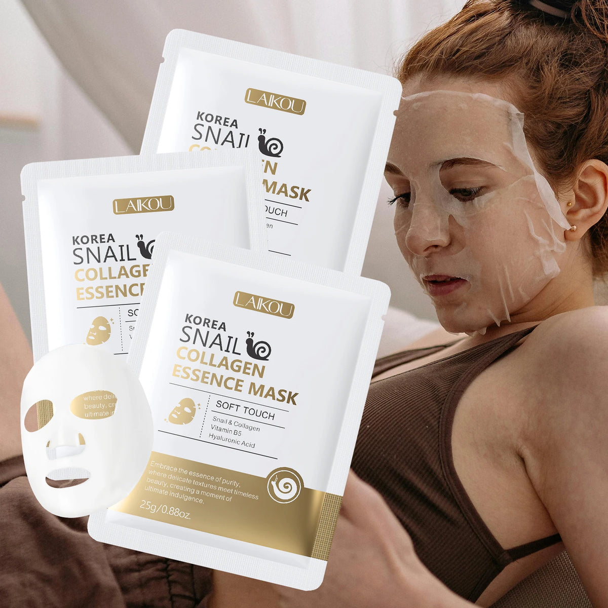LAIKOU Snail Collagen Face Mask 20pcs Hydrating Anti Wrinkle Sheet Mask