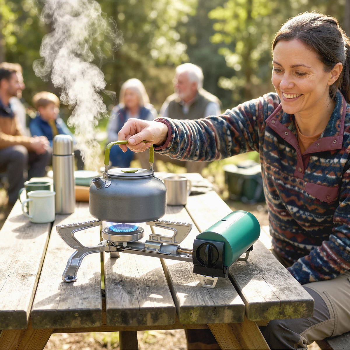 2670W Foldable Camping Gas Stove with Auto Shut-Off and Piezo Ignition, Green