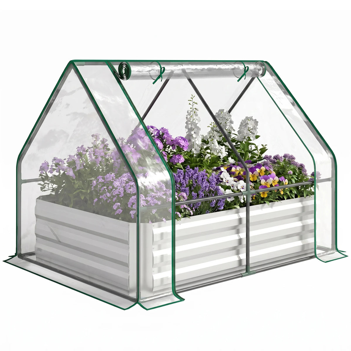 Steel Raised Garden Planter Box with Greenhouse Cover, Dual-Use, Clear