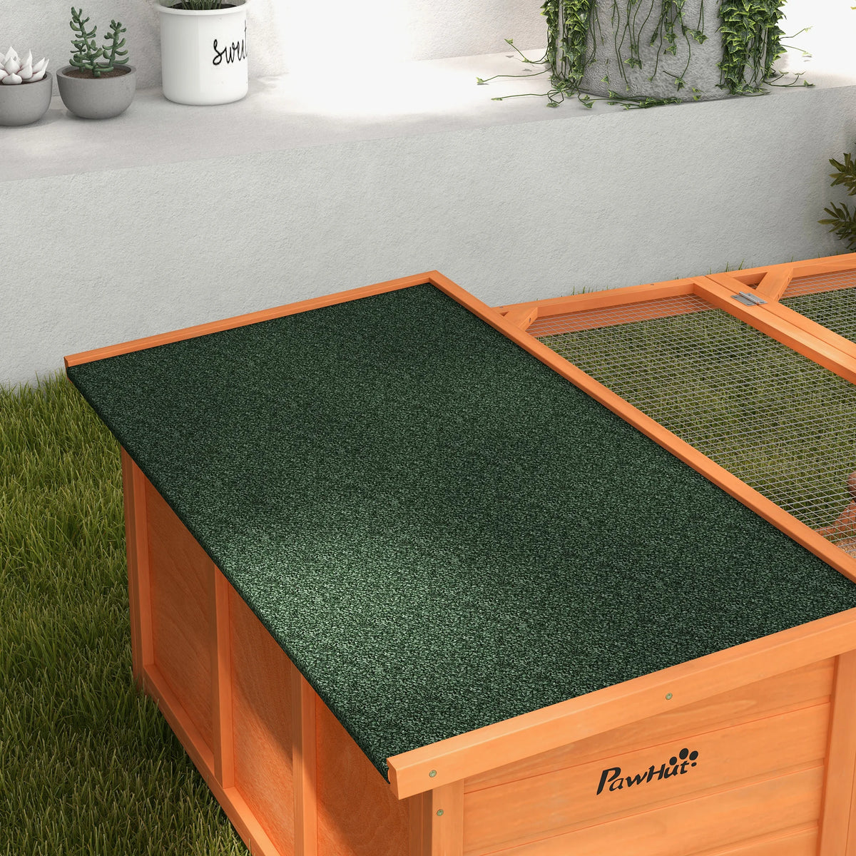 Rabbit Hutch with Run and Openable Roof Fir Wood Guinea Pig House Tight Wire Spacing Off Ground
