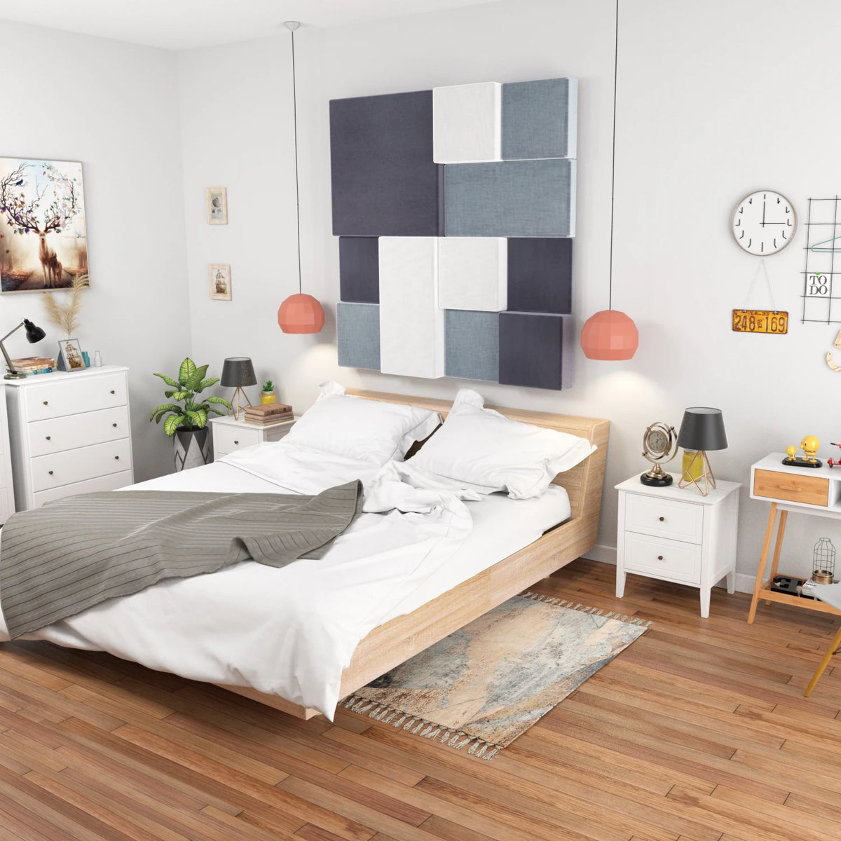 White Bedside Table with 2 Drawers | 50x40x55cm Wooden Nightstand Bedside Cabinet for Bedroom