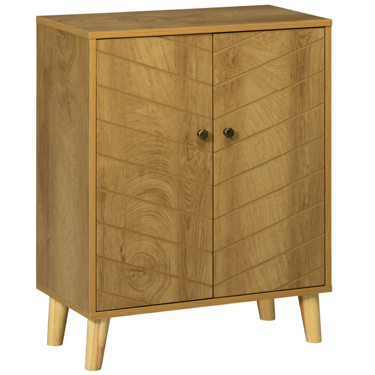 Sideboard Storage Cabinet with Chevron Doors Middle Shelf 4 Wooden Legs MDF Wood Effect Natural