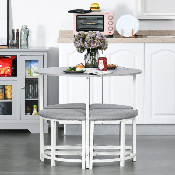 Modern Round Dining Table Set with 4 Upholstered Stools for Dining Room