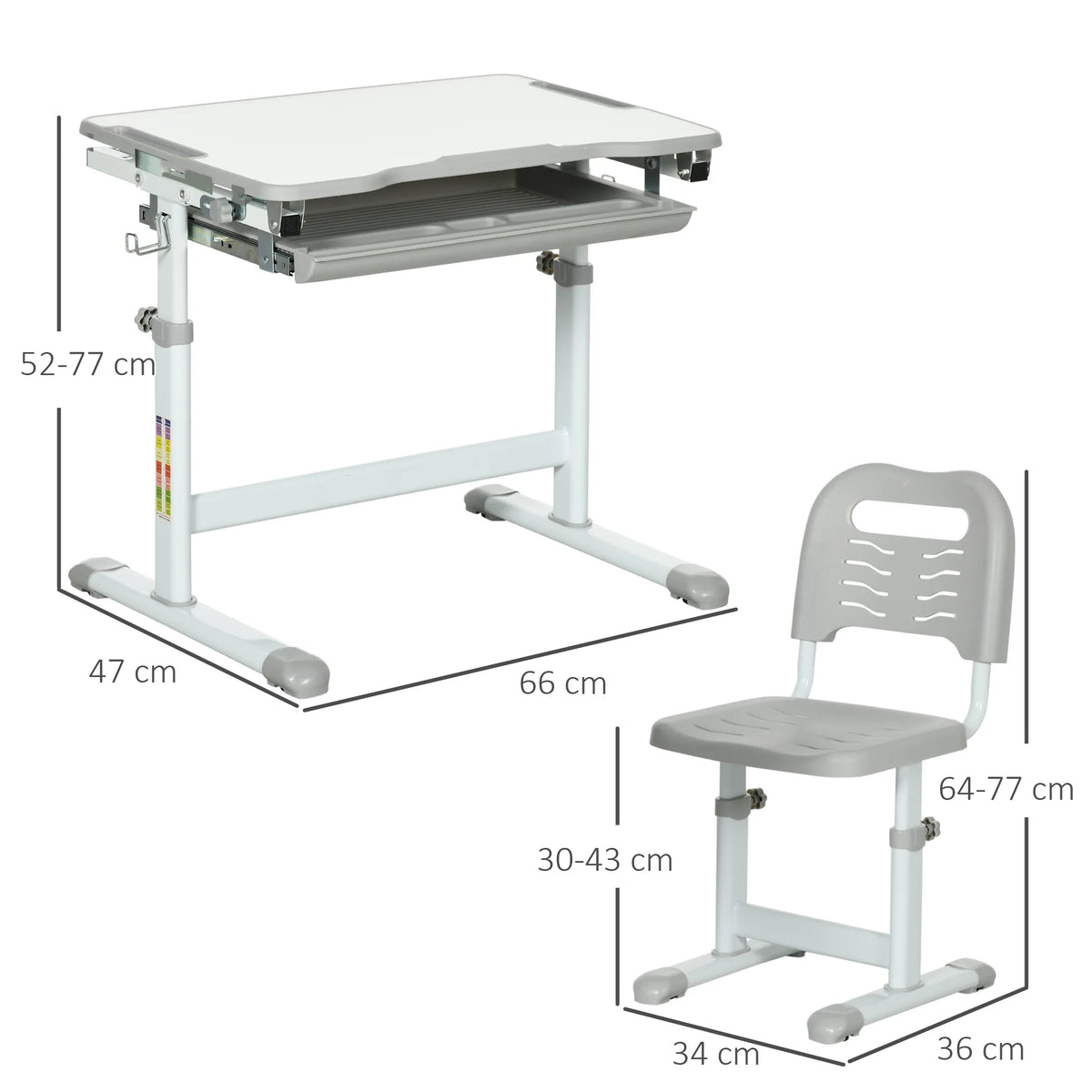 Kids Desk and Chair Set with Height Adjustment and Tilting Top, Ages 6-12