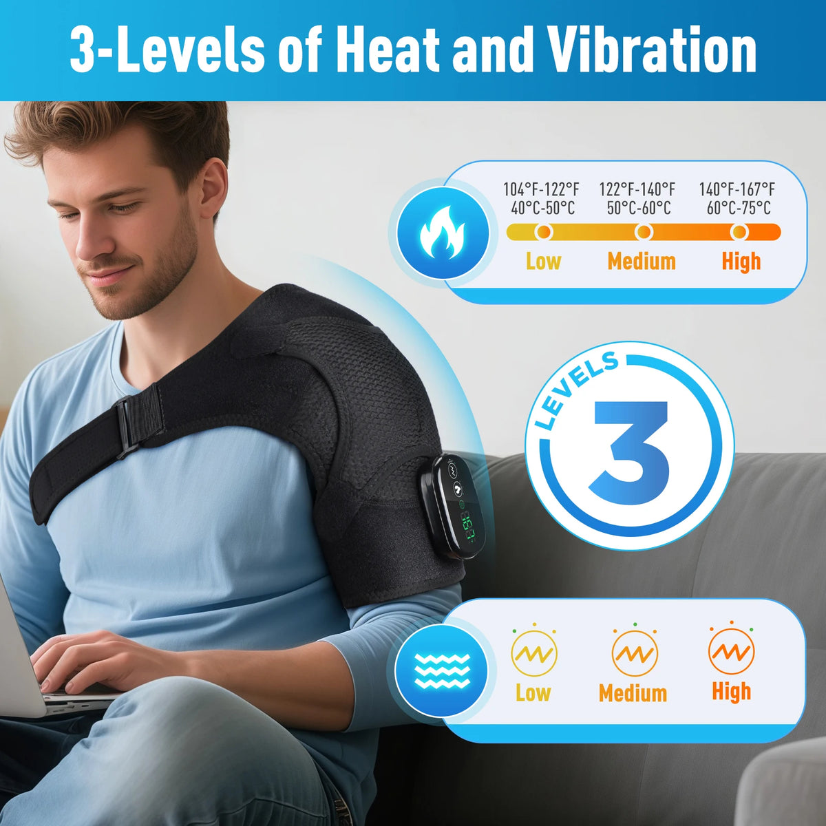 Cordless Heated Shoulder Massager with Vibration, 2-in-1 Shoulder and Elbow Wrap