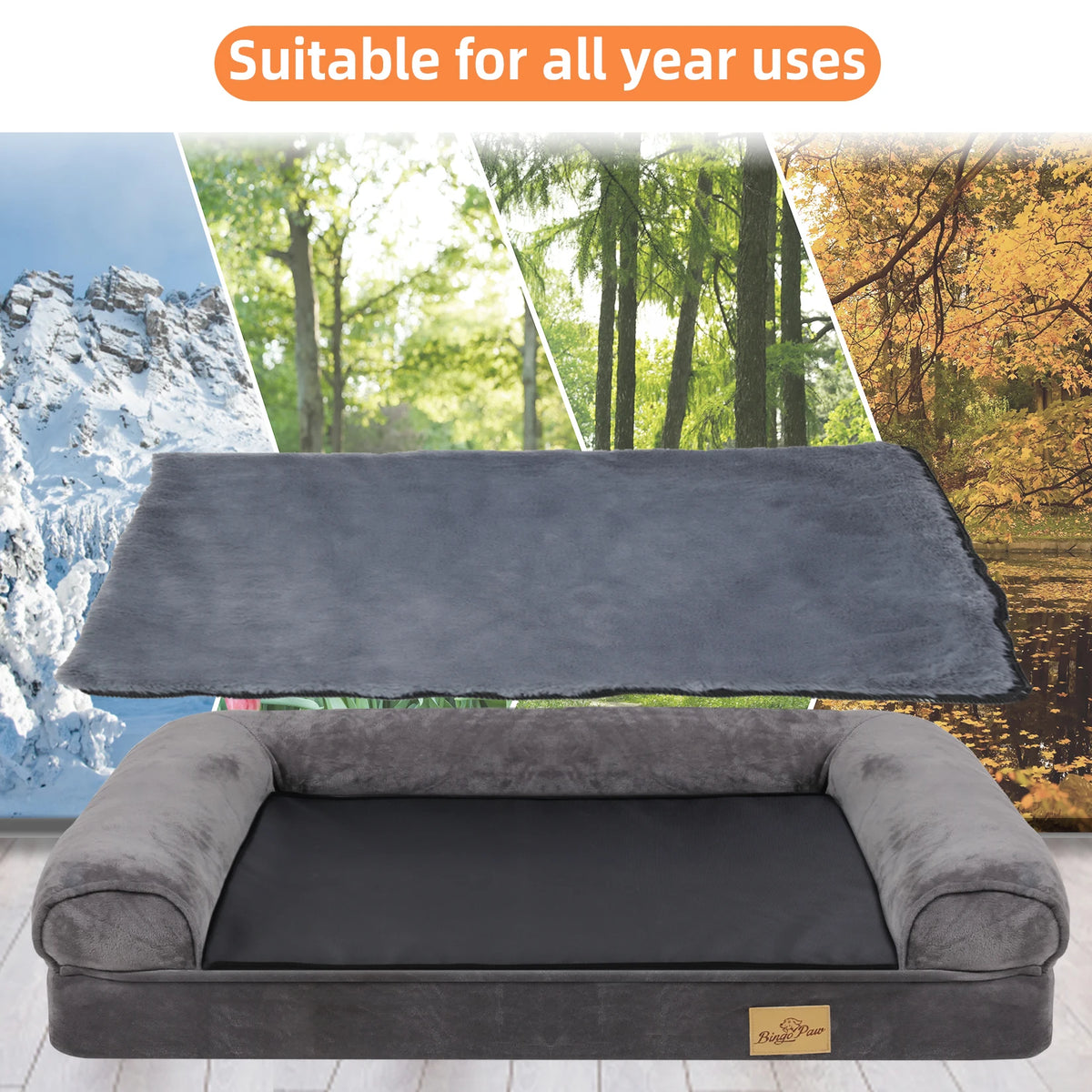 Extra Large Sofa Style Dog Bed with Bolster M-2XL Sizes Waterproof Cover Sponge Foam Base for Big Dogs