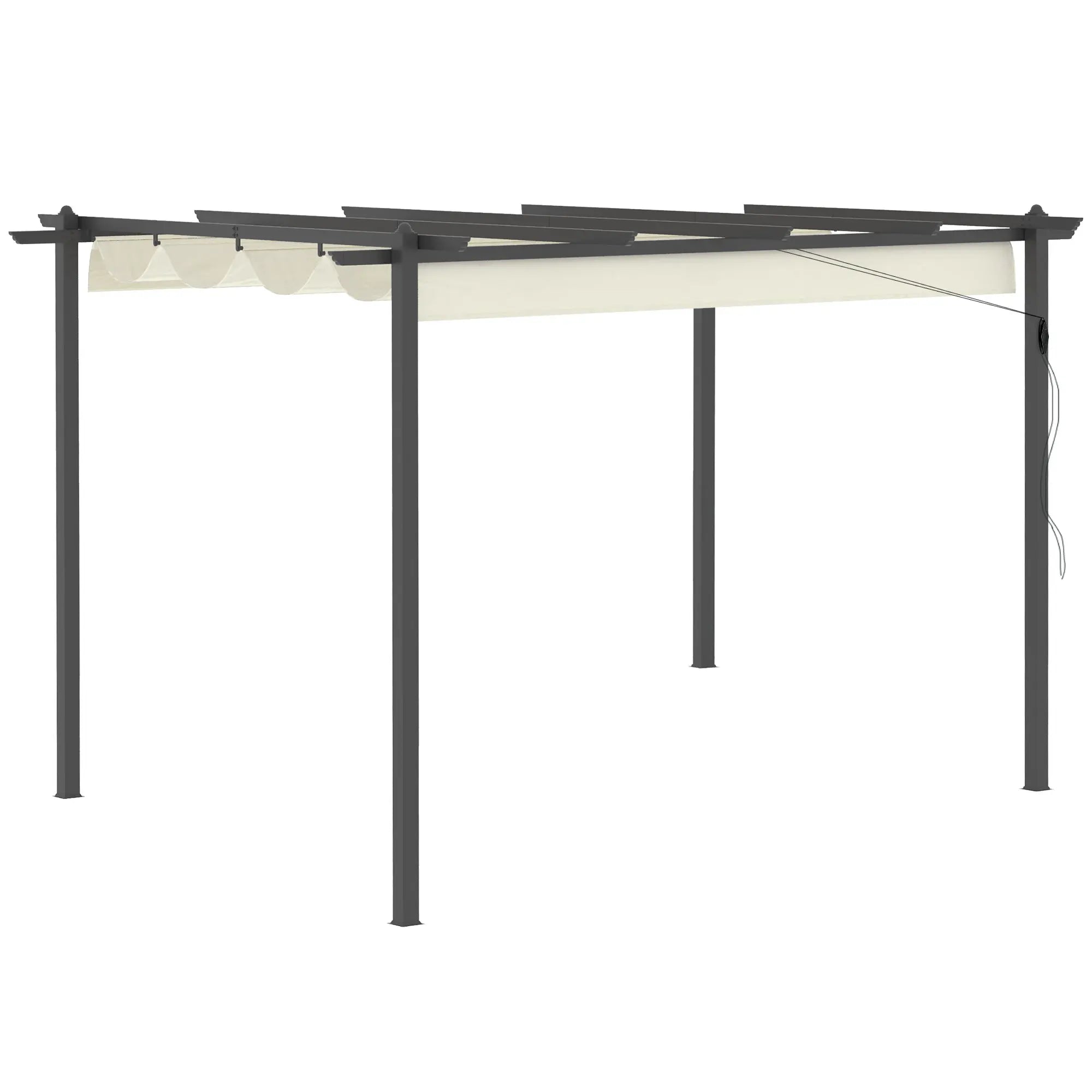 4 x 3m Aluminium Pergola with Retractable Canopy, Grommet Drainage Holes and 16 Ground Stakes