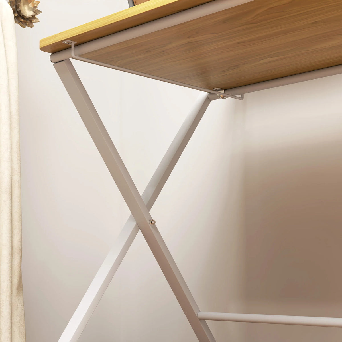 Folding Desk with 2-Tier Shelf for Home Office, Maple Wood-effect