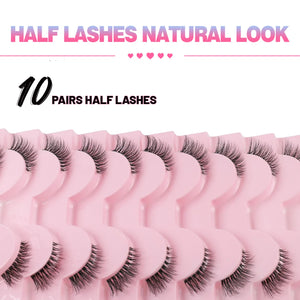 Half Eyelashes, Natural Appearance 10 Pairs of Thick Cat Eyelashes 10Mm Wispy Eyelashes with Short False Eyelashes 3D04-10F