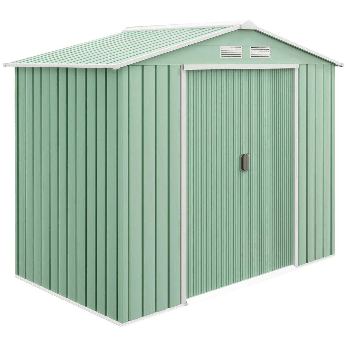 7 x 4ft Metal Garden Shed with Lockable Sliding Doors and Foundation Kit, Light Green
