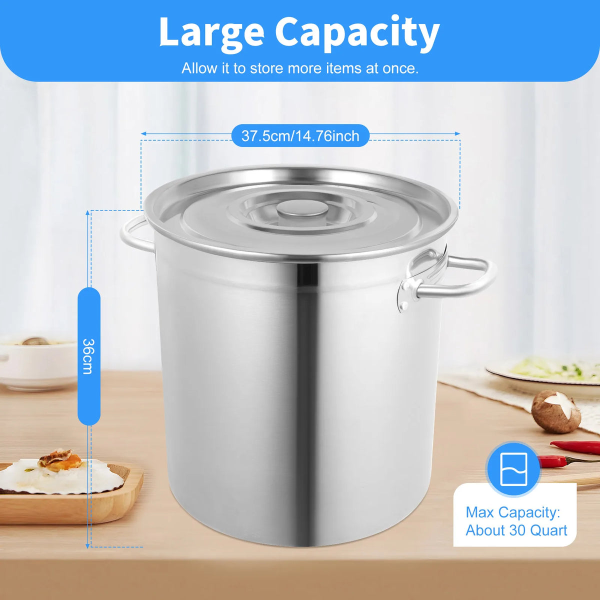 35L Stainless Steel Stockpot with Lid, Large Induction-Compatible Soup Pot