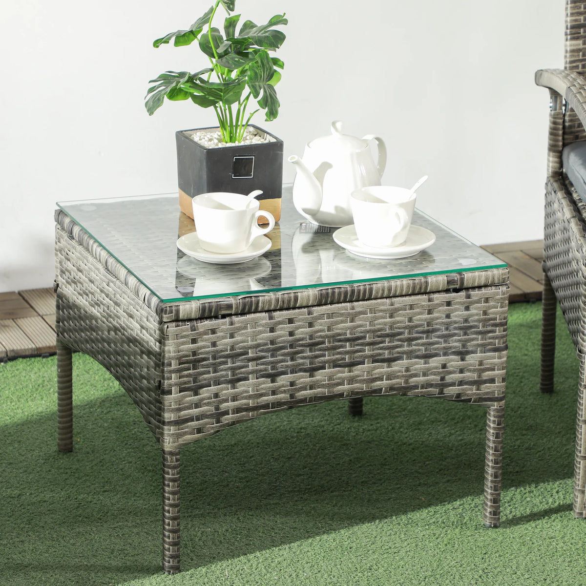 Rattan Bistro Set, 3-Piece Wicker Garden Furniture Set with Cushions, Grey