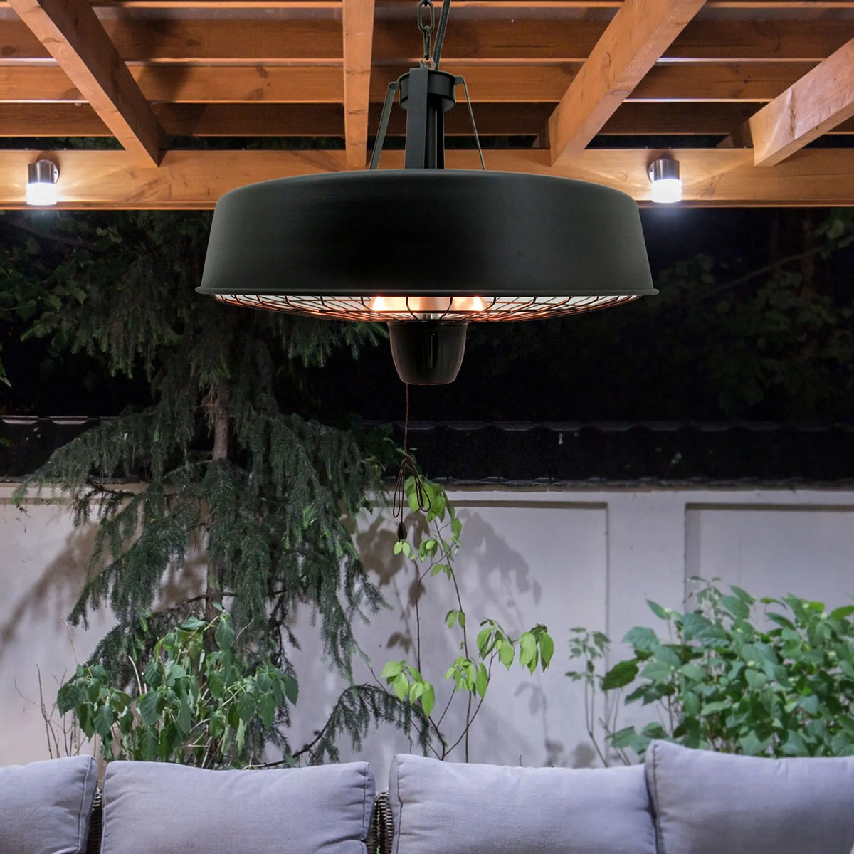 Hanging Infrared Patio Heater with Halogen Light, Adjustable 1000W / 2500W