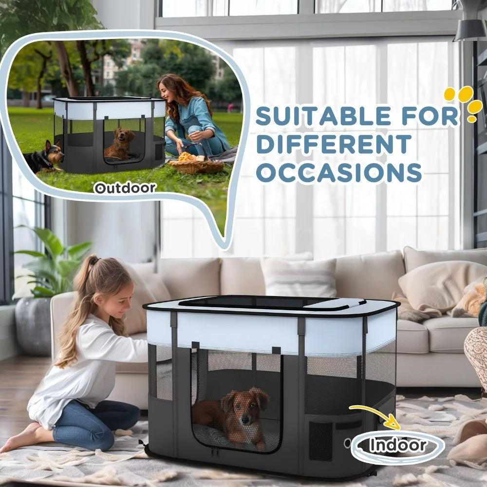 Foldable Dog Pen with Storage Bag S M Sizes Ground Stakes for Indoor Outdoor Kittens Rabbits Puppies