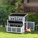 Wooden Chicken Coop with 3 Compartment Nesting Box Slide-Out Tray Perches and Waterproof Roof for 4-6 Chickens
