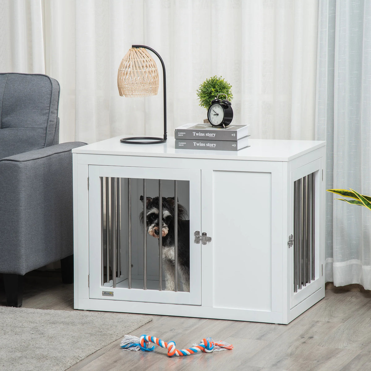 Furniture-Style Dog Crate End Table with 2 Doors for Medium Dogs