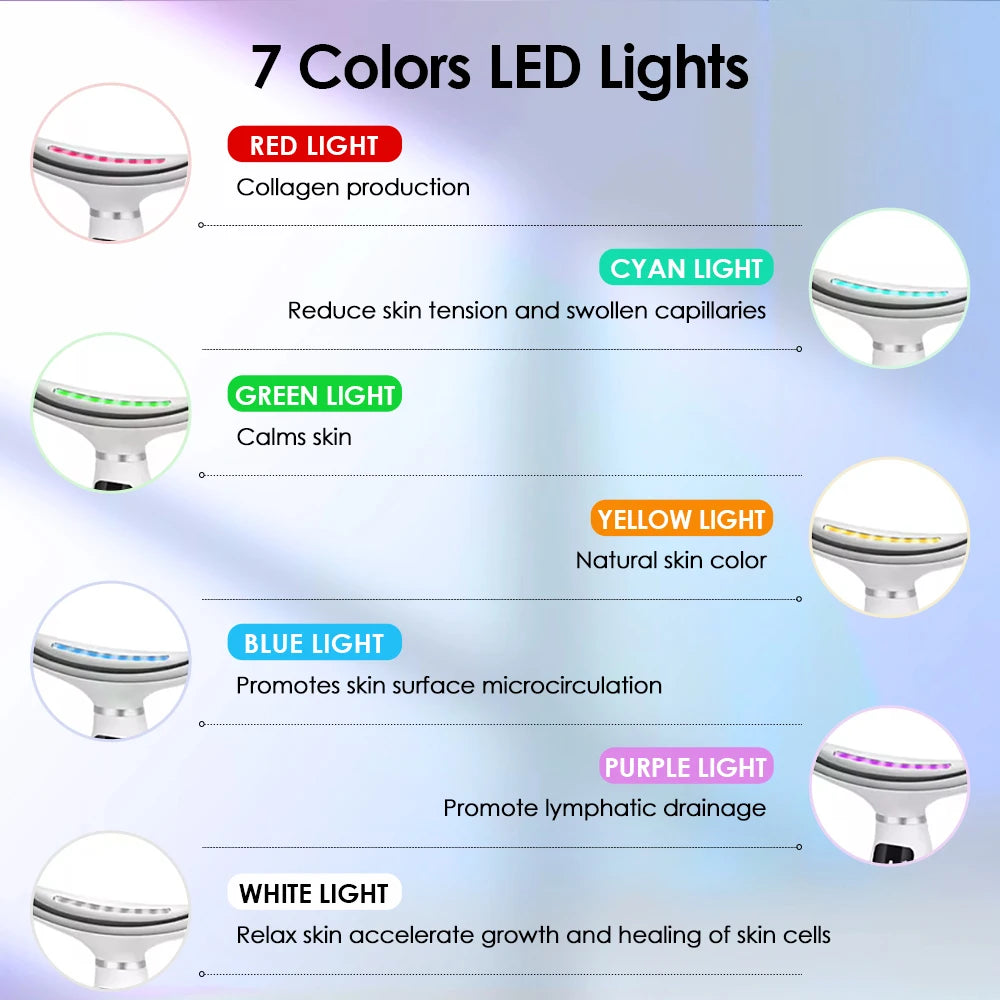 LED Neck Face Massager 7 Color Light Therapy Skin Tightening Device