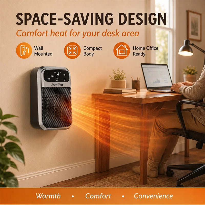 Plug-in Wall Heater with Remote Control, Compact Electric Heater for Home and Office