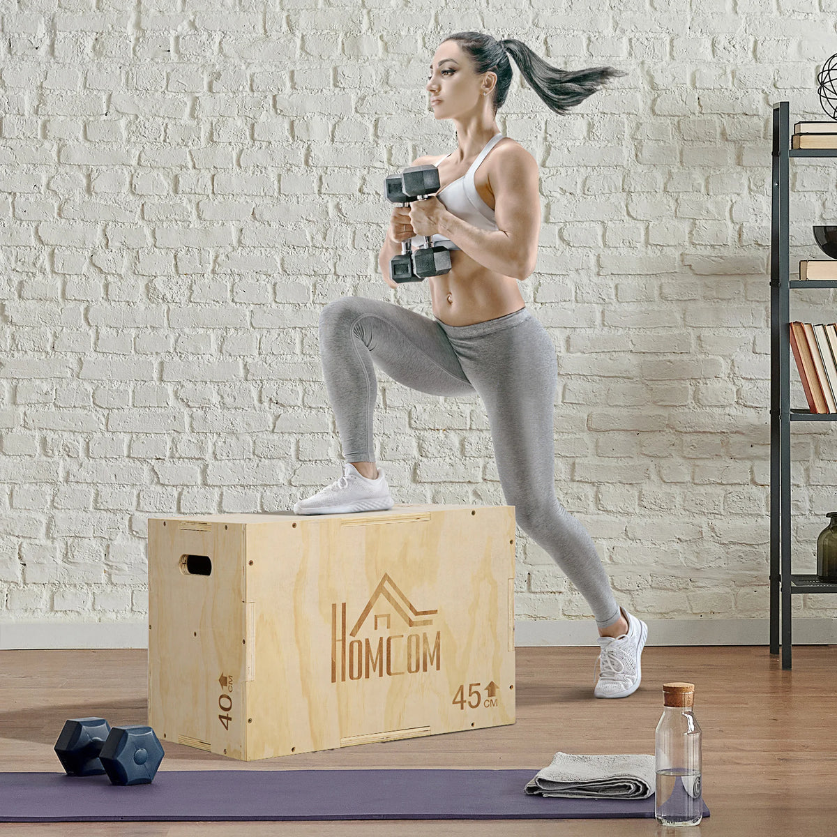3-in-1 Wooden Plyo Box with Handle Cut-Outs, Plyometric Jump Box, 40/45/60 cm