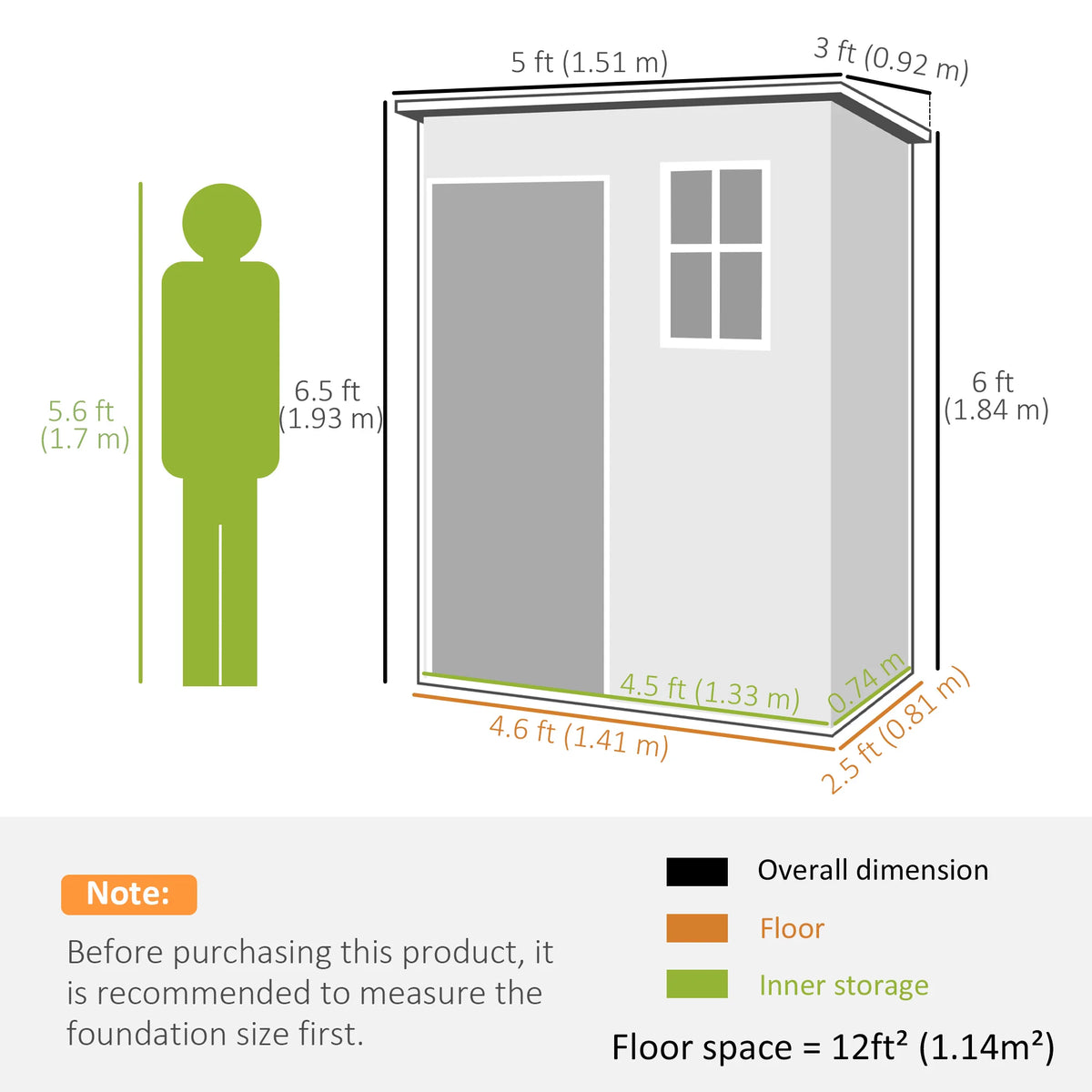 Garden Storage Shed 5x3ft Polypropylene Steel Reinforced with Floor Lockable Door Window and Vents Grey