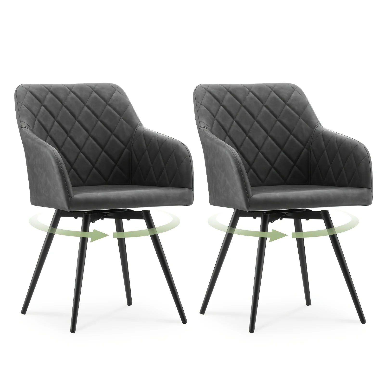 Set of 2 Faux Leather Swivel Dining Chairs with Armrests | Upholstered Kitchen Office Bedroom Living Room Chairs
