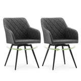 Set of 2 Faux Leather Swivel Dining Chairs with Armrests | Upholstered Kitchen Office Bedroom Living Room Chairs