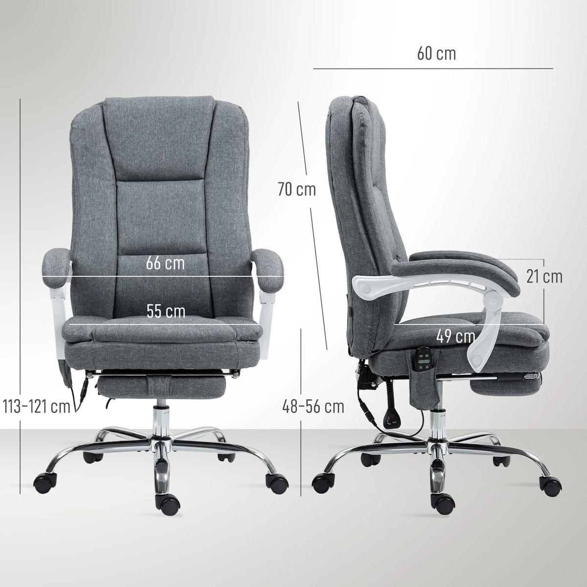 Massage Office Chair with Heat, Footrest and Recline, Grey