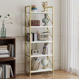 YITAHOME 5-Tier Tall Bookcase, Metal Frame Industrial Bookshelf Display Storage for Living Room Bedroom Office Gold