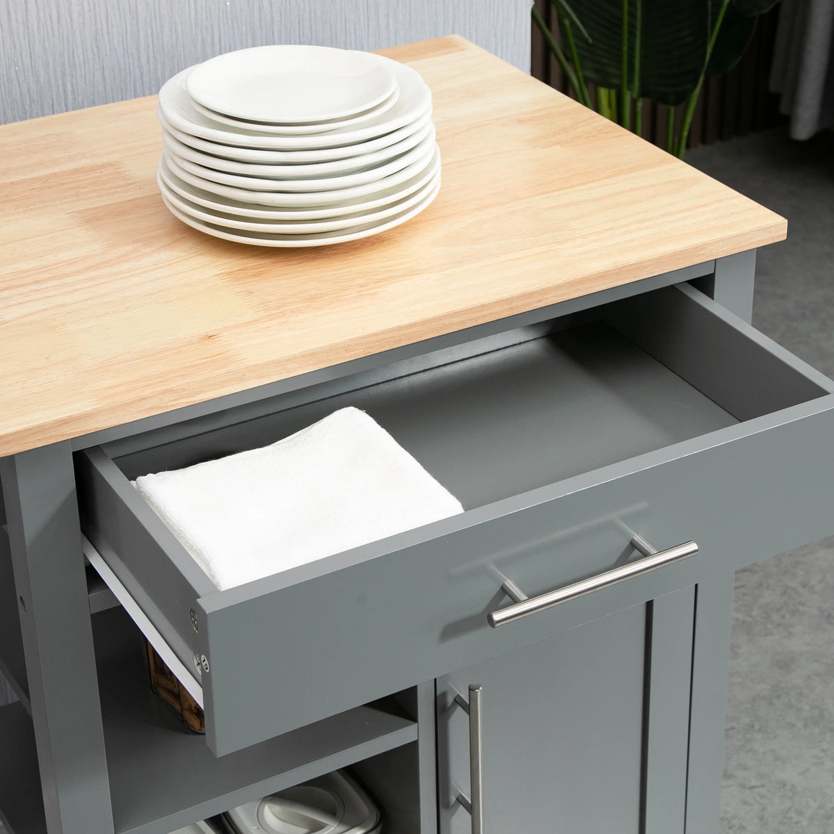 Compact Kitchen Trolley Utility Cart on Wheels with Open Shelf, Grey