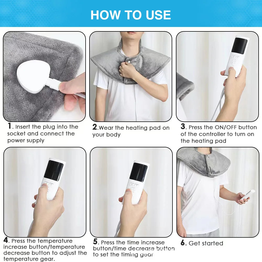 Electric Heated Neck and Shoulder Wrap, 100 x 60cm with 9 Heat Settings