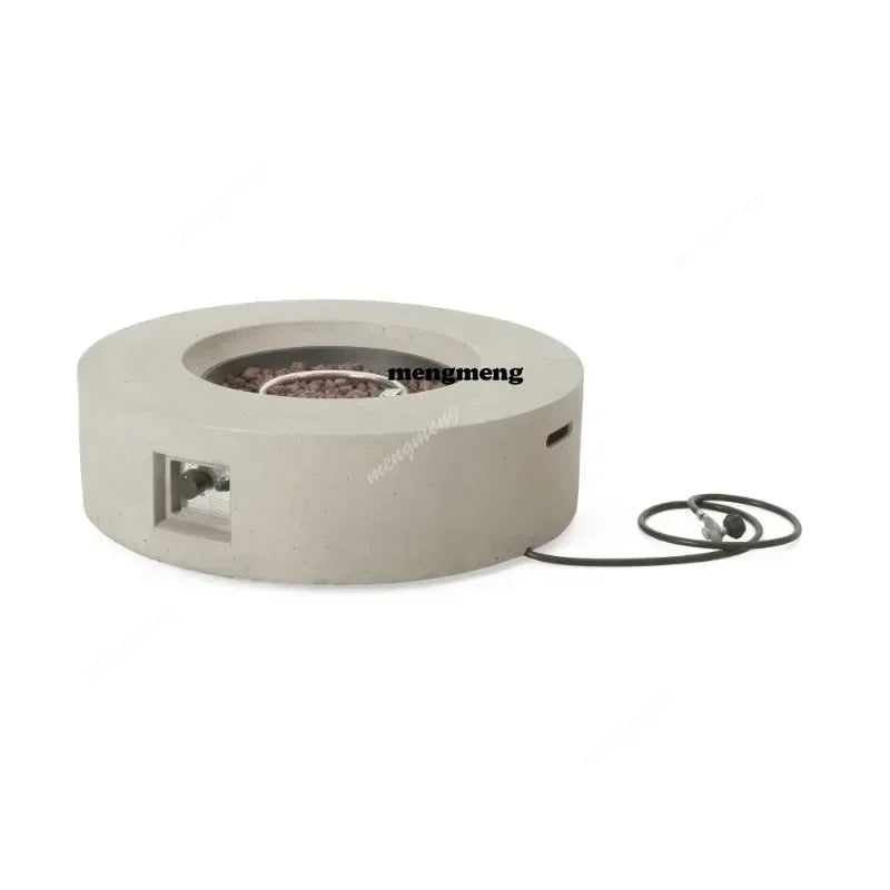 Round Concrete Propane Fire Pit Modern Light Grey Outdoor Garden Patio No Assembly Required