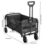 Foldable Camping Wagon Cart 100kg All-Terrain 360° Wheels Adjustable Handle Storage Pockets for Garden Shopping