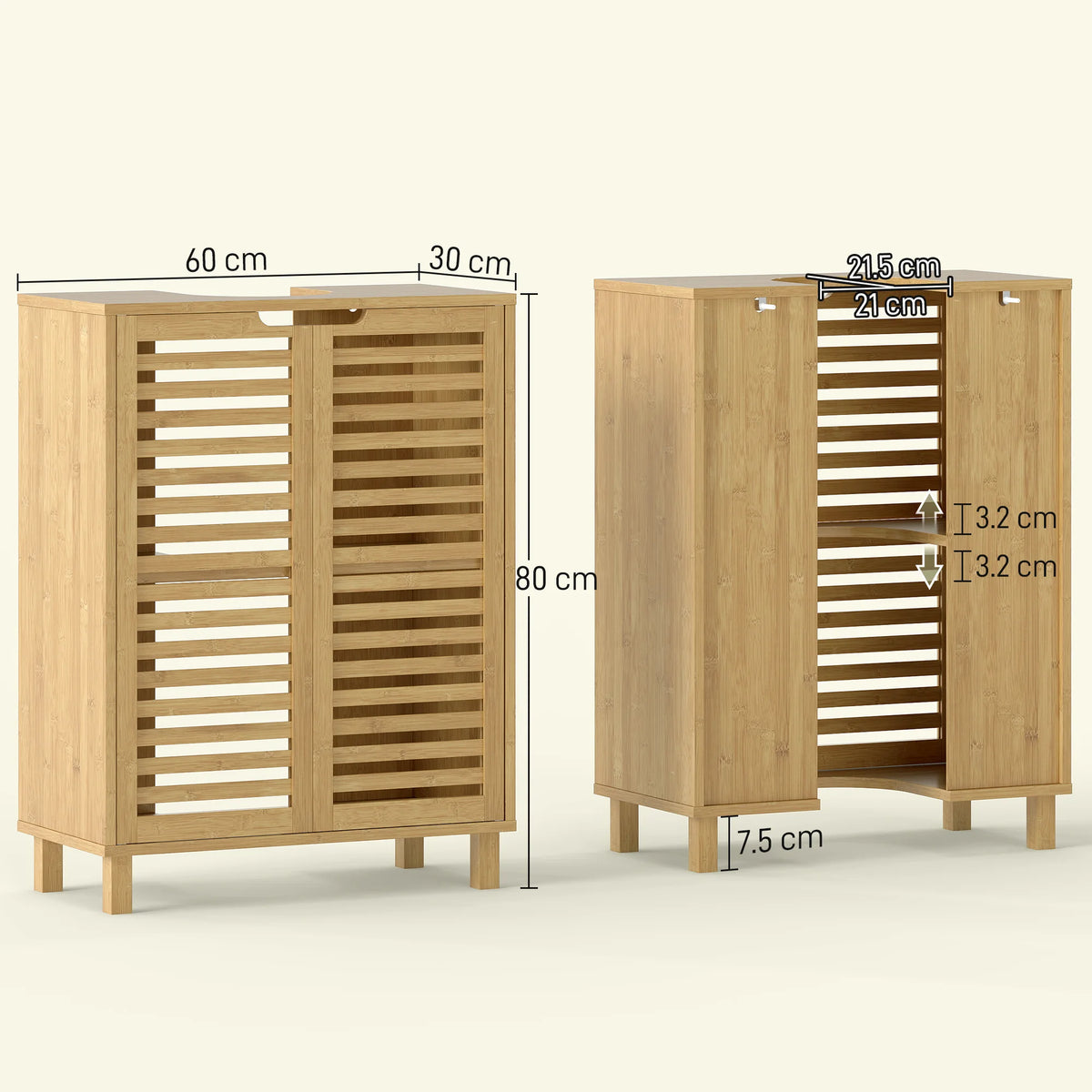 Bamboo Under Sink Bathroom Cabinet with Adjustable Shelf, Natural