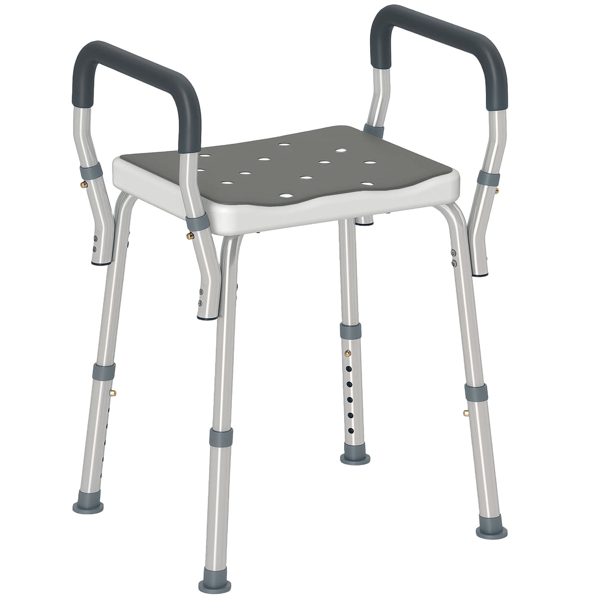 Shower Stool Height Adjustable 57-69cm 6 Levels EVA Padded Seat Aluminium Frame Anti Slip Rubber Feet Grey