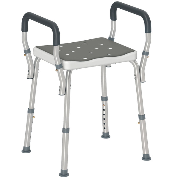Shower Stool Height Adjustable 57-69cm 6 Levels EVA Padded Seat Aluminium Frame Anti Slip Rubber Feet Grey