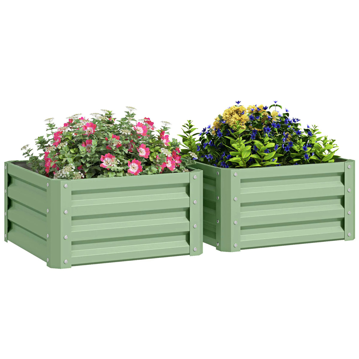 Set of 2 Raised Garden Planters, Galvanised Steel Frame for Growing Vegetables, Flowers and Herbs