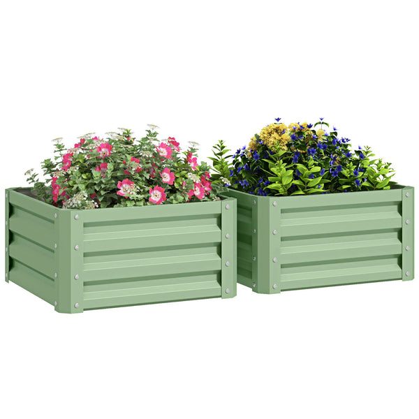 Set of 2 Raised Garden Planters, Galvanised Steel Frame for Growing Vegetables, Flowers and Herbs