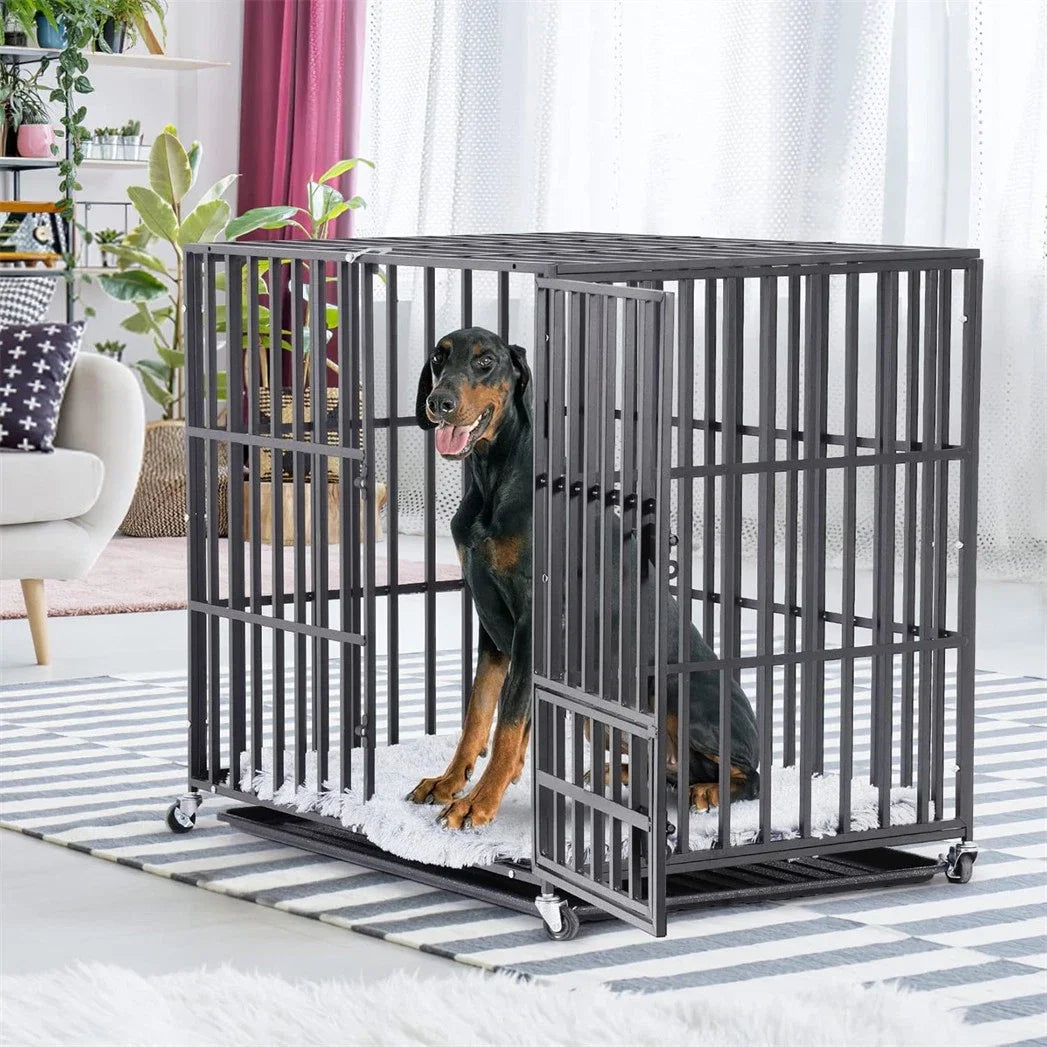 BINGOPAW Heavy Duty Metal Dog Crate 3 Doors Lockable Wheels Removable Tray L XL XXL 100kg Capacity