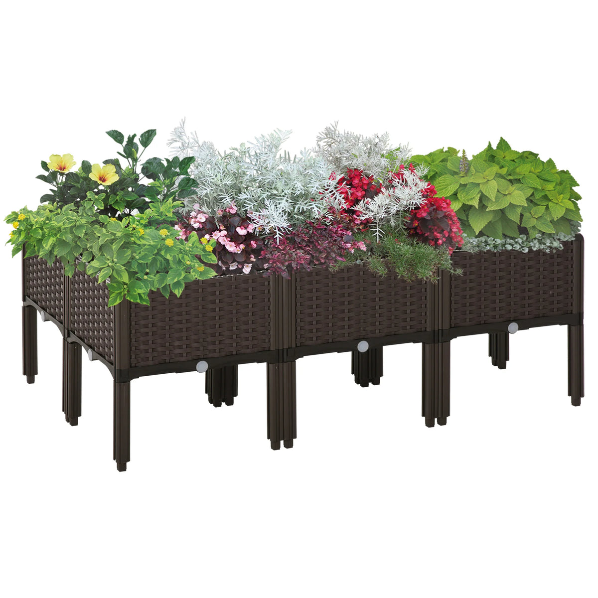 Set of 6 26L Garden Raised Bed Elevated Patio Flower Plant Planter Box, Brown