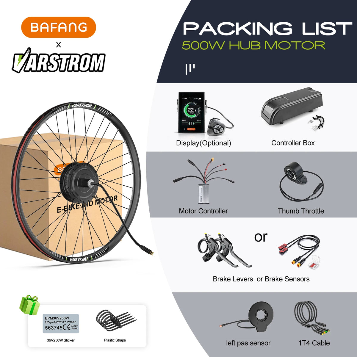 48V Rear Hub Motor E-Bike Conversion Kit 500W, 750W or 1000W for 20", 26", 27.5" and 700C Cassette Wheels